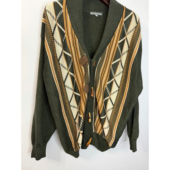 Silversilk Mens Sweater Cardigan 3D Knit Geo Toggle Button Grandpa VTG Green XL - Picture 4 of 9